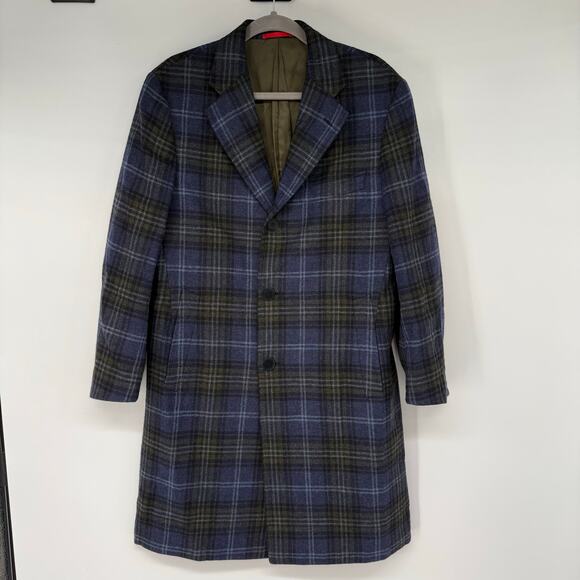 Isaia Plaid Wool Cashmere Ross Overcoat Men's Size 50  Us 40 Blue - Picture 1 of 9